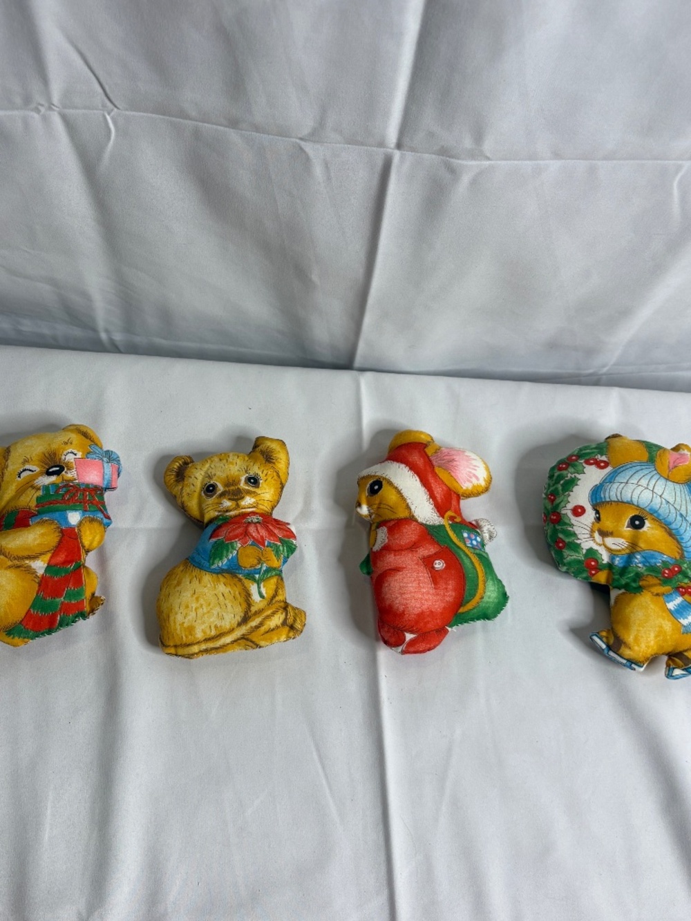 Vintage Christmas Cut N Sew Cloth Fabric Stuffed Animal Ornaments Lot of 4